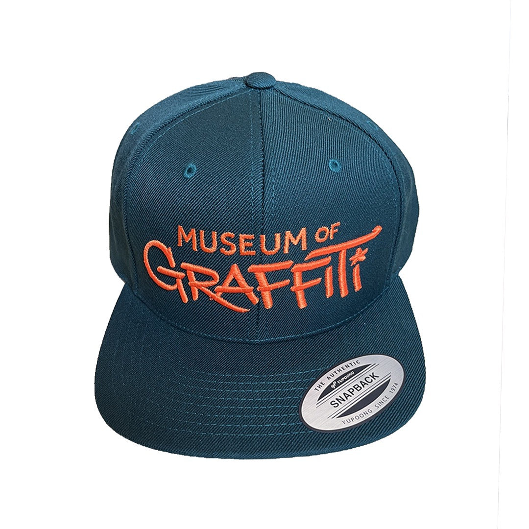 Embroidered Logo Snapback Hat Green w/ Orange Embroidery