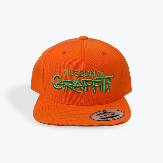 Embroidered Logo Snapback Hat - Orange w/ Green Embroidery