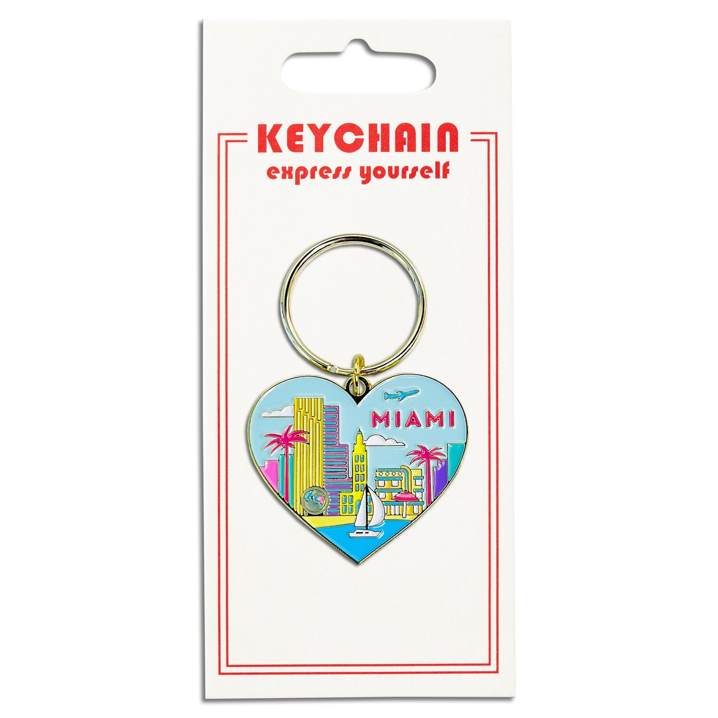Miami Skyline Heart Keychain