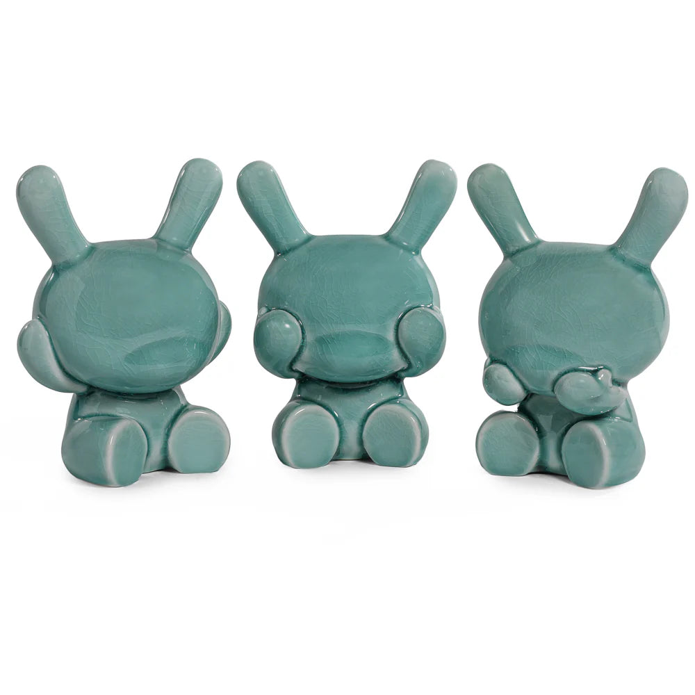 THREE WISE DUNNYS 5” PORCELAIN 3-PACK Blue Mist Crackle Glaze Edition