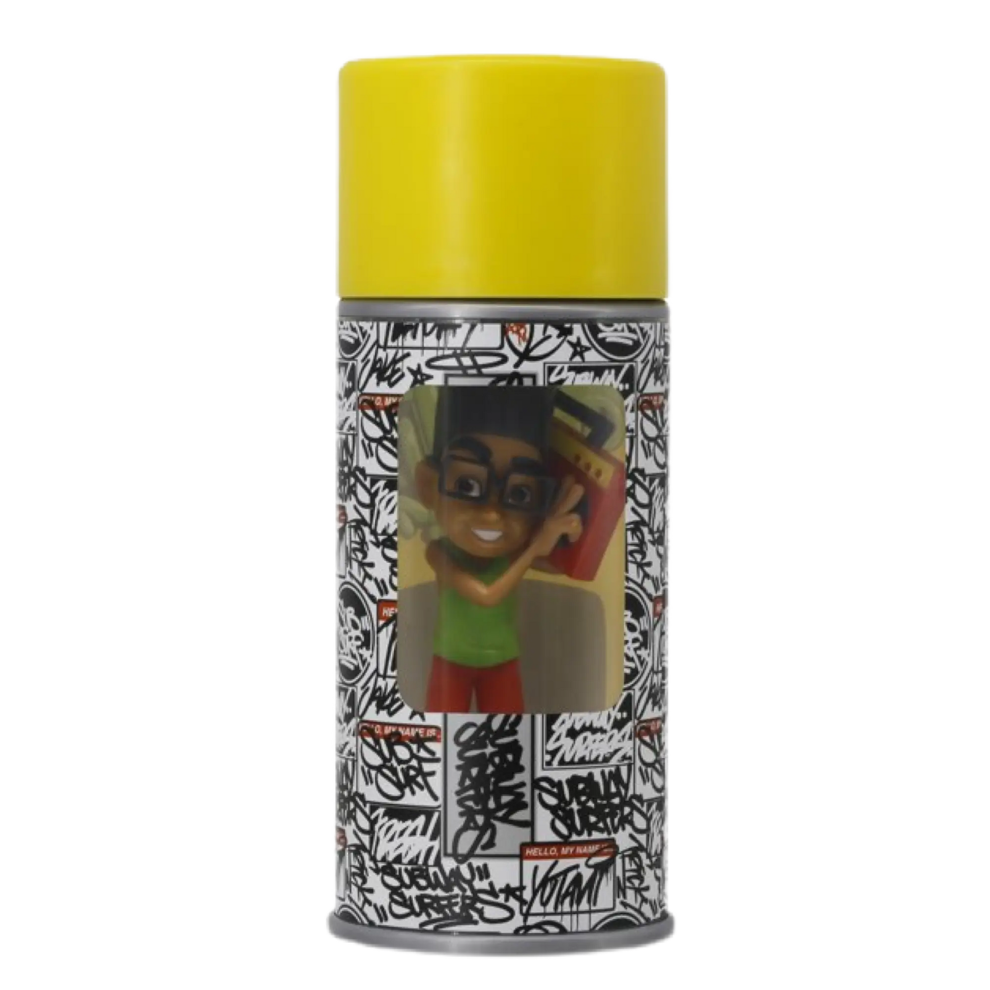 Subway surfers figure inside spray can packaging