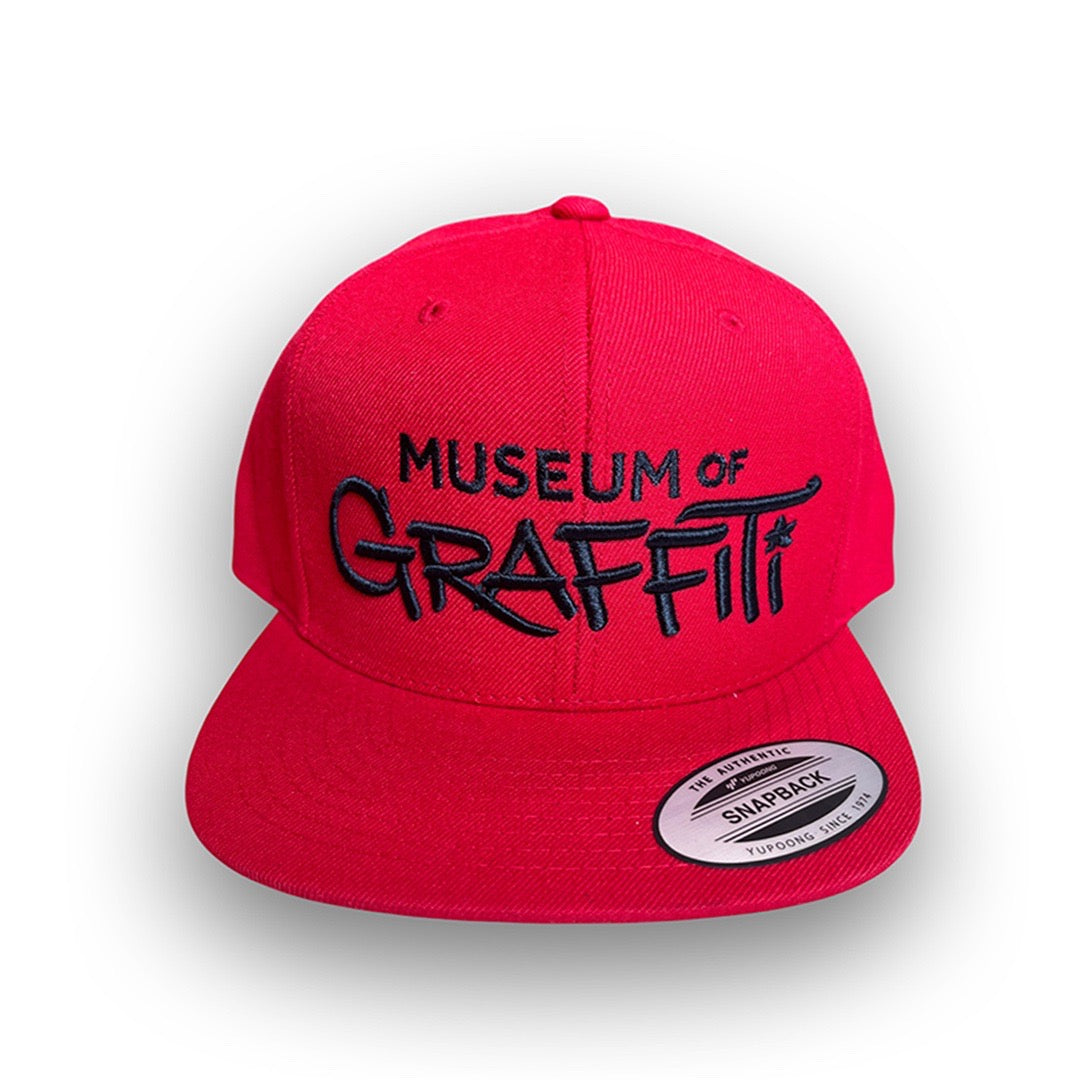 Embroidered Logo Snapback Hat Red w/ Black Embroidery