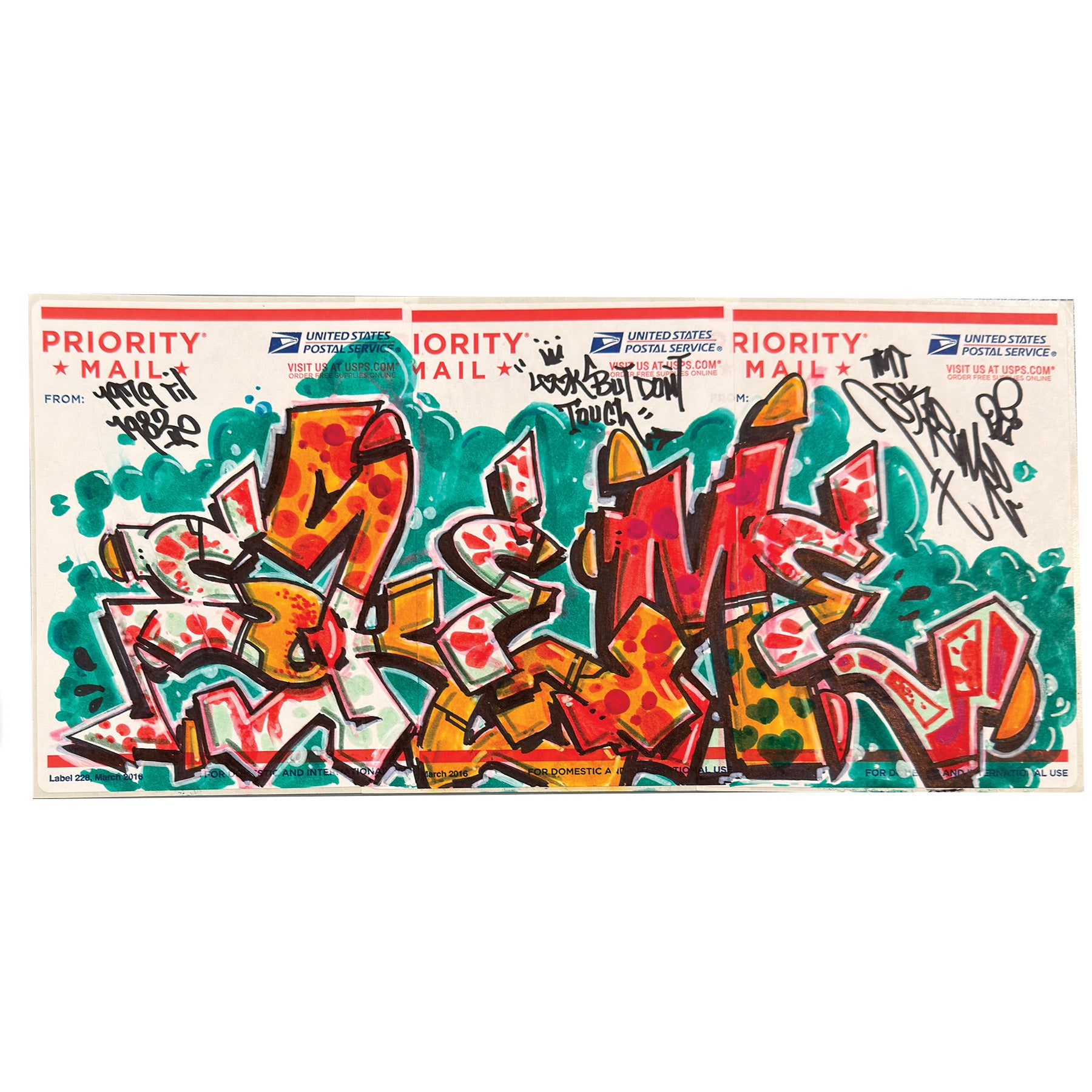 Skeme Slap Postal Sticker 3 Panel "Look but don't touch"