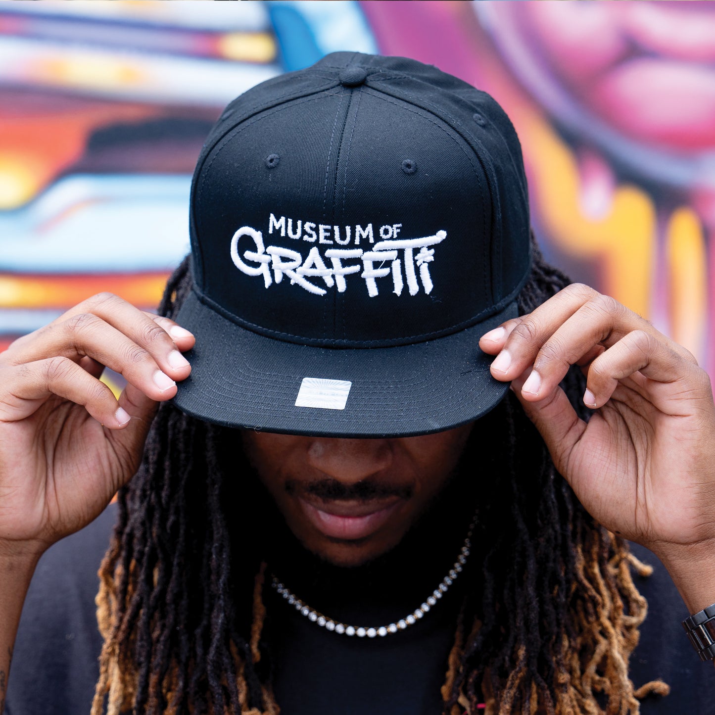 Logo Snapback Hat Black w/ White Embroidery